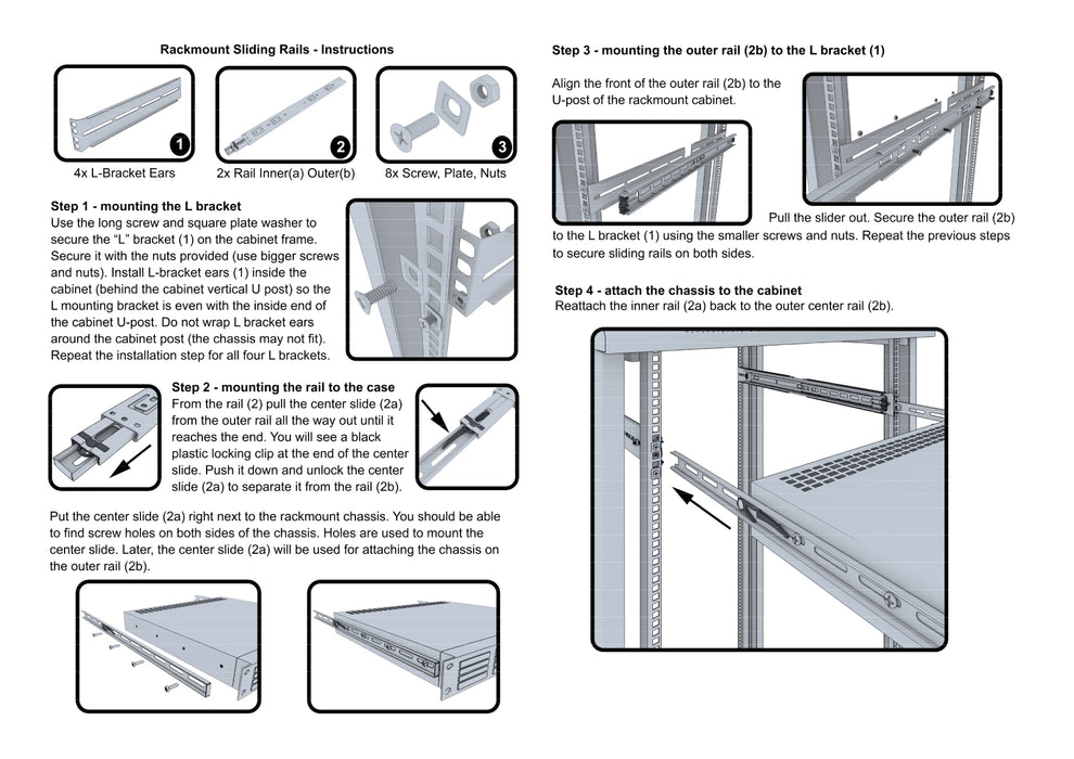Rackmount Sliding Rails - Kit for 2U-8U Chassis (Adjustable 26" to 40" Depth) 2 or 4 Post Mount Sliders for Server Case - Tupavco 1822