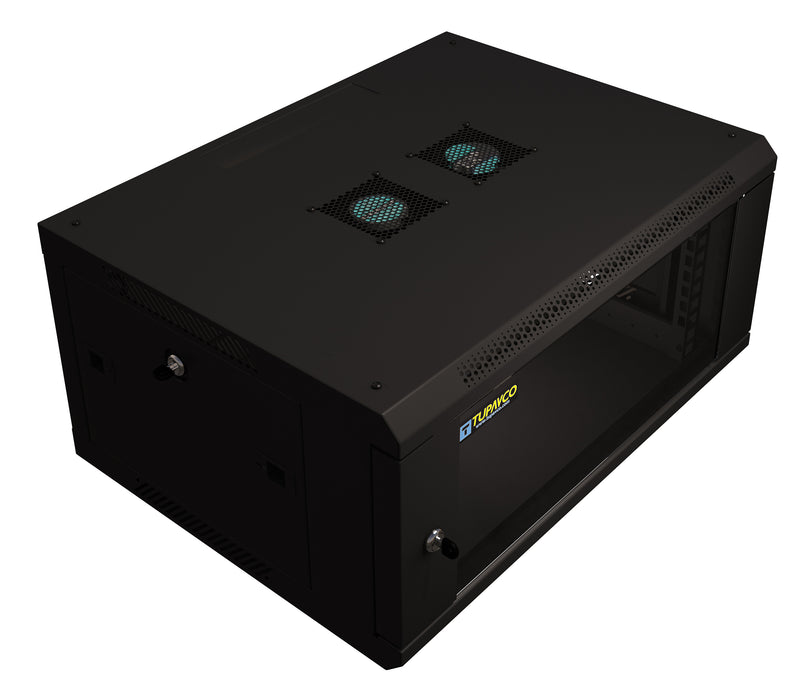 4U Server Rack Cabinet 19" - Vent Fans - Lockable Glass Door - Steel Frame - Lockable Removable Sides