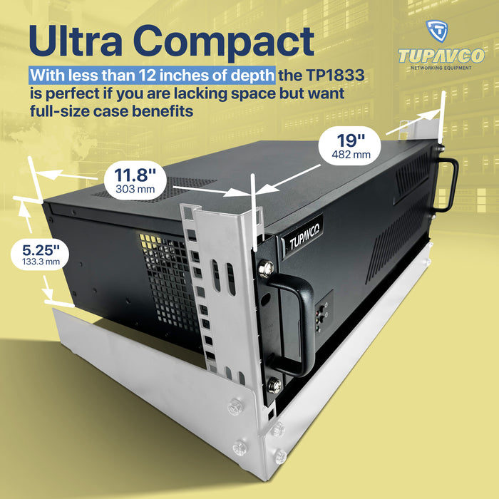 3U Server Chassis - Compact 12" Deep 19" Rackmount ATX Computer Case - Tupavco TP1833