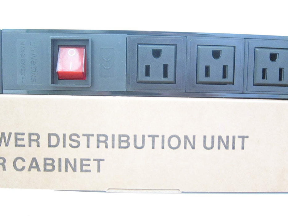 Power distribution unit, 15A, 125VAC, 8 NEMA outlets, 19”, 1U rackmount electrical outlet with on/off switch