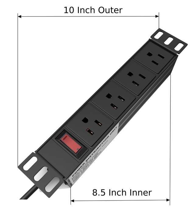 10" Rack PDU - 1U (4 Outlet) Power Distribution Unit 10 inch w/Protection (110V/15A 6ft Cable) - Tupavco TP1713