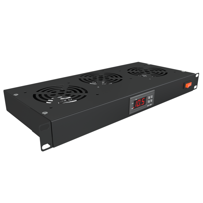 Rack Mount Fan - 3 Fan Server Cooling System - 1U 19" Rackmount Cabinet Panel Adjustable Temperature Control
