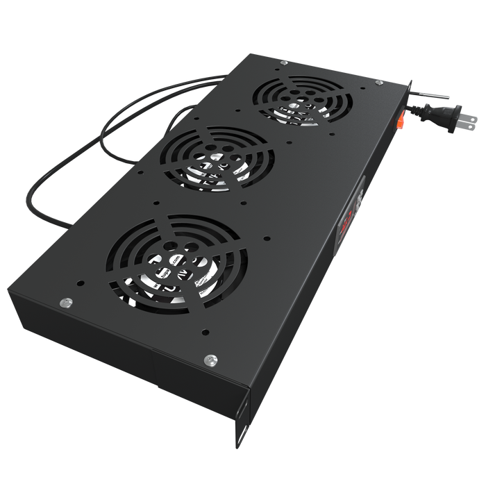 Rack Mount Fan - 3 Fan Server Cooling System - 1U 19" Rackmount Cabinet Panel Adjustable Temperature Control