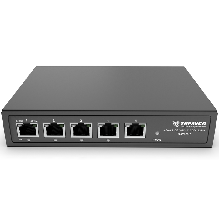 2.5GB Switch (5 Port) PoE++ for Ethernet Network - High Speed 10M/100M/1G/2.5G Gigabit (802.3bz) - Tupavco TP1941