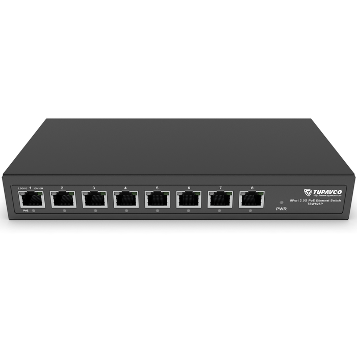 2.5GB Switch (8 Port) PoE++ for Ethernet Network - High Speed 10M/100M/1G/2.5G Gigabit (802.3bz) - Tupavco TP1981