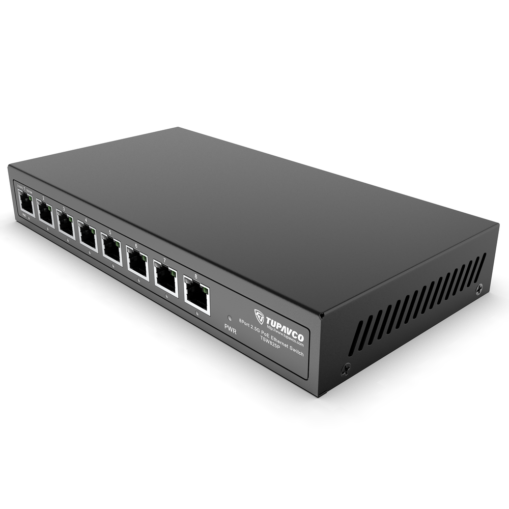 2.5GB Switch (8 Port) PoE++ for Ethernet Network - High Speed 10M/100M/1G/2.5G Gigabit (802.3bz) - Tupavco TP1981