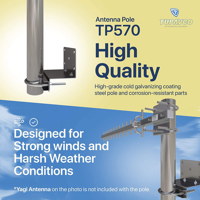 TP570 Antenna Pole Mount for Wifi, TV or LTE/4G Antennas (Yagi, Panel, Grid or Omni) Length 10 inch - 1.5" Mast Diameter (Outdoor and Weatherproof)