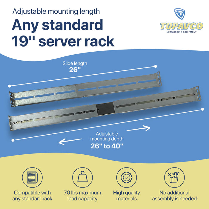 Rackmount Sliding Rails - Kit for 1U-4U Chassis (Adjustable 26