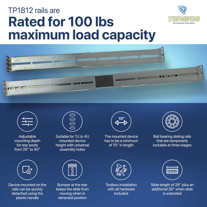 Rackmount Sliding Rails - Kit for 1U-4U Chassis (Adjustable 26