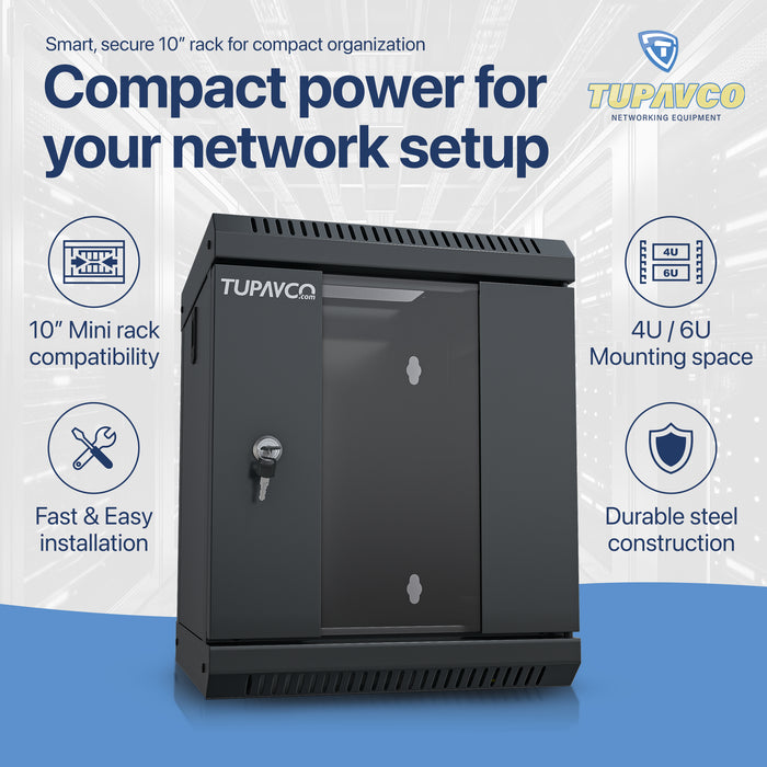 Mini Travel Network Rack 10 inch Mini Network Rack Cabinet - 6U Vented - Tupavco TP436