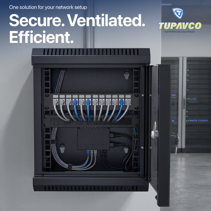 10 inch Mini Network Rack Cabinet - 6U Vented w/Glass Door - 9 in Depth - Tupavco TP436