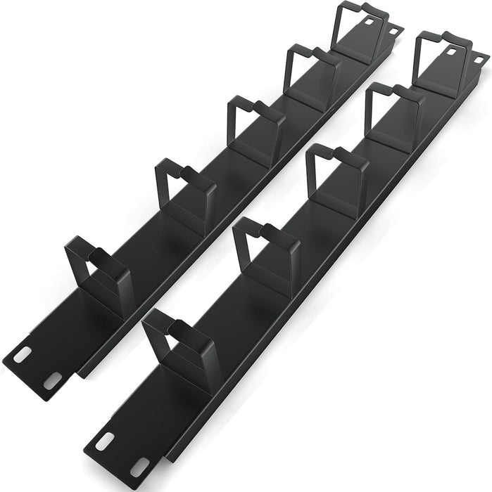 Cable Management Panel - 2-Pack 1U Wire Manager with 5 D-Ring Hooks Horizontal Rackmount