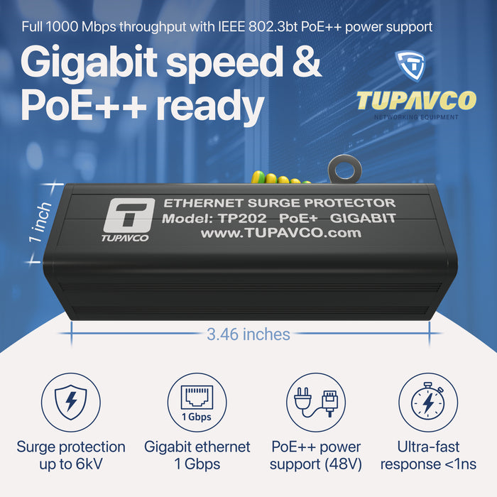 Ethernet Surge Protector - PoE++ Gigabit - Tupavco TP202