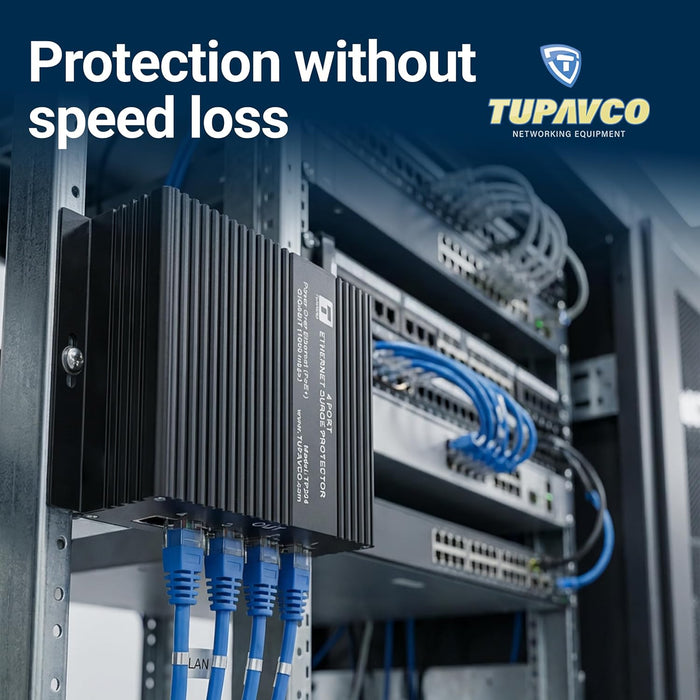 4 Port Gigabit Ethernet Surge Protector - Compatible with PoE++ Tupavco TP204