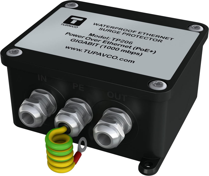 Outdoor Gigabit Ethernet Surge Protector - Waterproof and Compatible with PoE++ Tupavco TP206