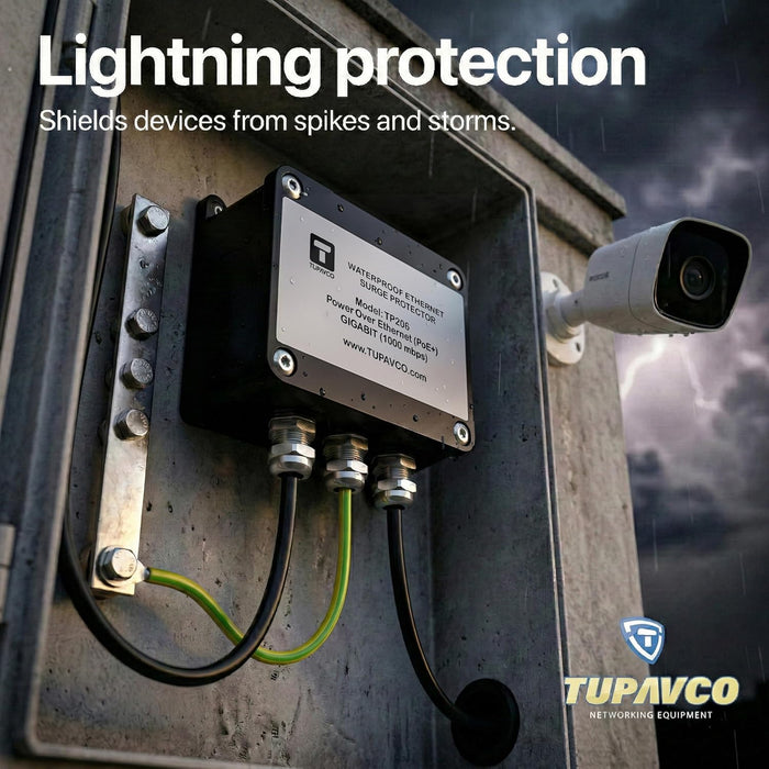 Outdoor Gigabit Ethernet Surge Protector - Waterproof and Compatible with PoE++ Tupavco TP206