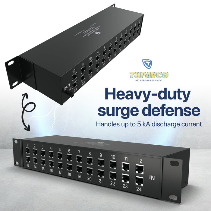 24 Port Rackmount Ethernet Surge Protector - Compatible with PoE++ and Gigabit - Tupavco TP224