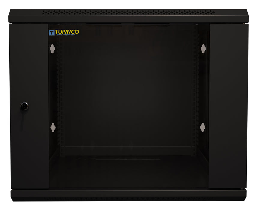 9U Server Rack Cabinet 19" - Vent Fans - Lockable Glass Door - Steel Frame - Lockable Removable Sides
