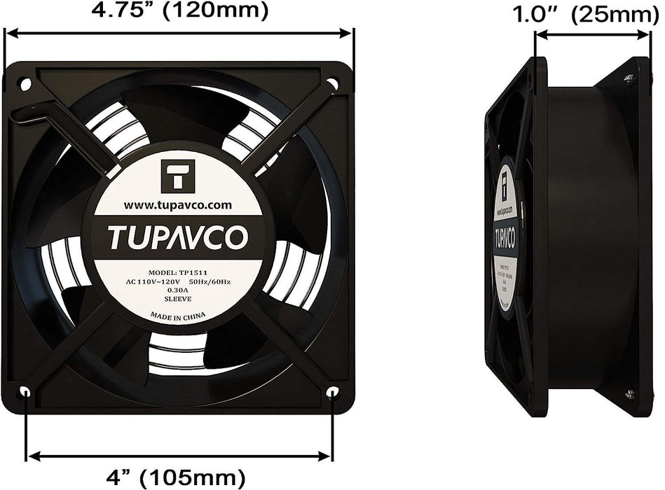 Network Cabinet Fan Pair for Server Rack Cooling 120mm 4in Steel Frame Ventilation 110V AC