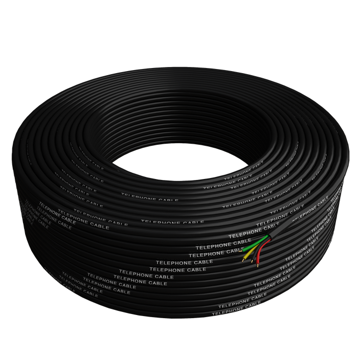 Phone Cable 300ft Rounded Black Roll (100 M - 328 ft) 4X1/0.4 Reel Round Telephone Long Cord