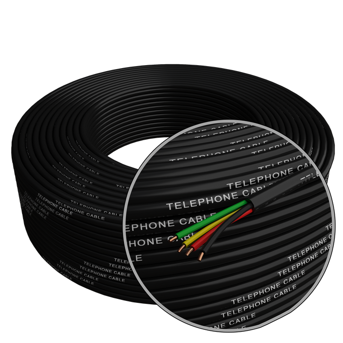 Phone Cable 300ft Rounded Black Roll (100 M - 328 ft) 4X1/0.4 Reel Round Telephone Long Cord