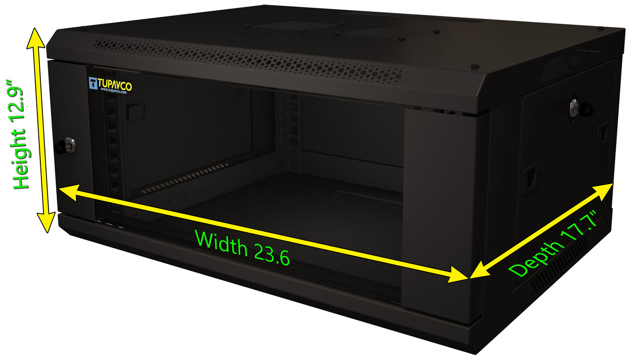 4U Server Rack Cabinet 19" - Vent Fans - Lockable Glass Door - Steel Frame - Lockable Removable Sides