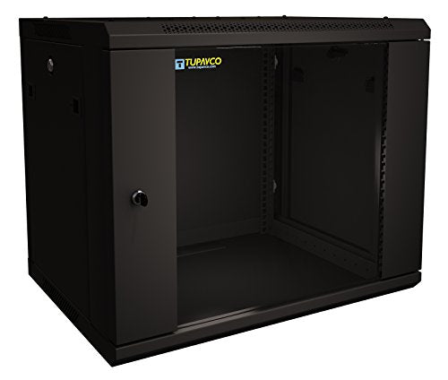 9U Server Rack Cabinet 19" - Vent Fans - Lockable Glass Door - Steel Frame - Lockable Removable Sides