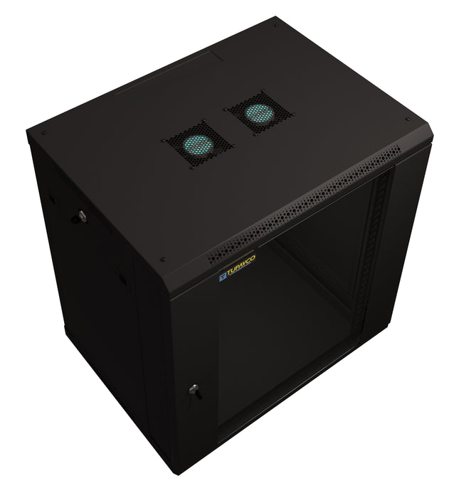 12U Server Rack Cabinet 19" - Vent Fans - Lockable Glass Door - Steel Frame - Lockable Removable Sides