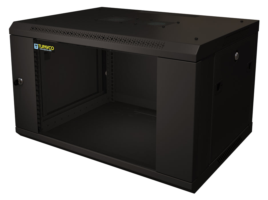 6U Server Rack Cabinet 19" - Vent Fans - Lockable Glass Door - Steel Frame - Lockable Removable Sides