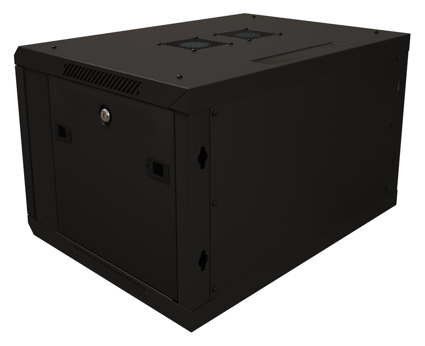 6U Server Rack Cabinet 19" - Vent Fans - Lockable Glass Door - Steel Frame - Lockable Removable Sides