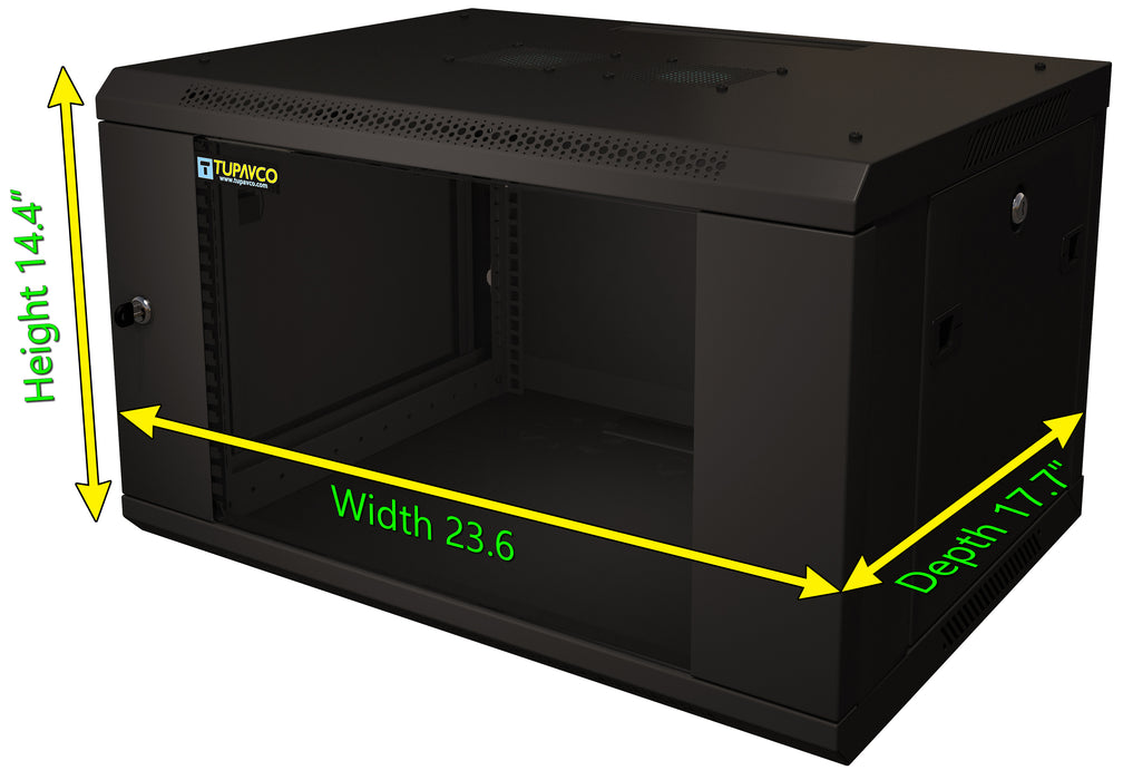 6U Server Rack Cabinet 19" - Vent Fans - Lockable Glass Door - Steel Frame - Lockable Removable Sides