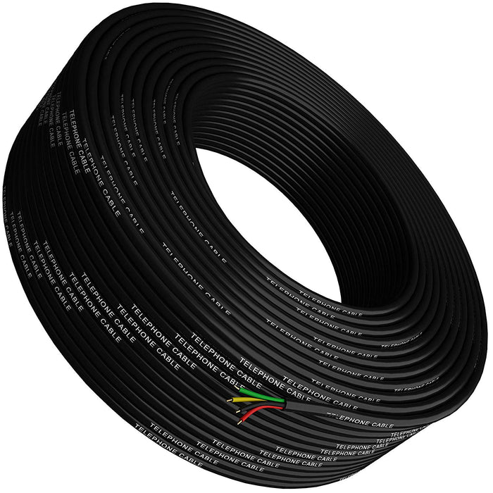 Phone Cable 300ft Rounded Black Roll (100 M - 328 ft) 4X1/0.4 Reel Round Telephone Long Cord