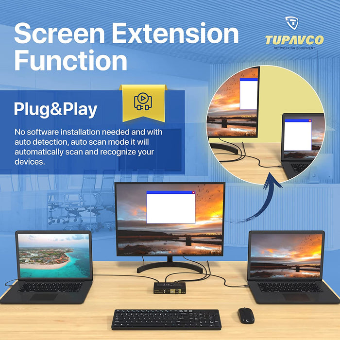 USB-C KVM Switch - (2 Ports) Control Two Computers w/One Shared Keyboard/Monitor/Mouse - HDMI and Audio Output - Tupavco TKVM-U2