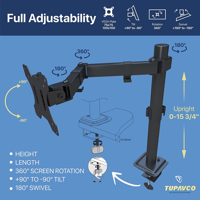 Monitor Stand - Single Monitor Arm - Fully Adjustable Motion