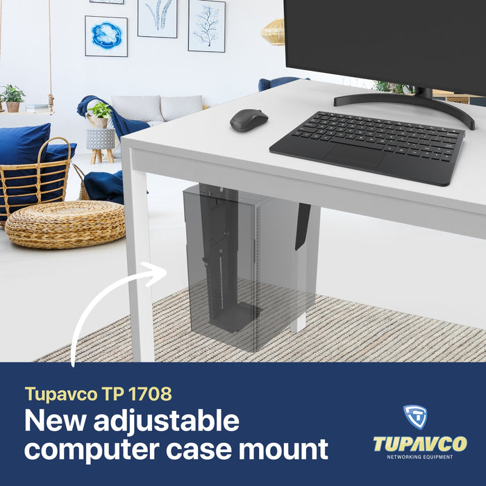CPU Holder Under Desk Mount - PC Computer Tower Case Holder for Table, Wall or Standing Desk