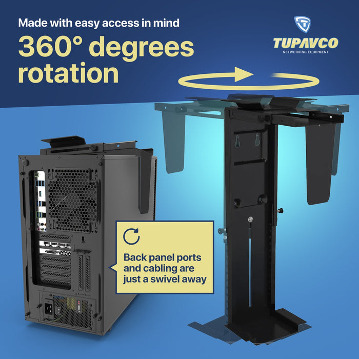 CPU Holder Under Desk Mount - PC Computer Tower Case Holder for Table, Wall or Standing Desk
