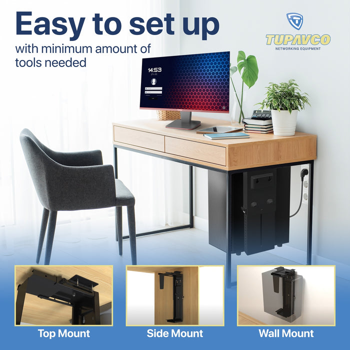 CPU Holder Under Desk Mount - PC Computer Tower Case Holder for Table, Wall or Standing Desk