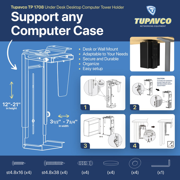 CPU Holder Under Desk Mount - PC Computer Tower Case Holder for Table, Wall or Standing Desk