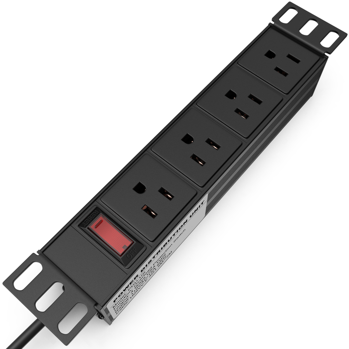 10" Rack PDU - 1U (4 Outlet) Power Distribution Unit 10 inch w/Protection (110V/15A 6ft Cable) - Tupavco TP1713