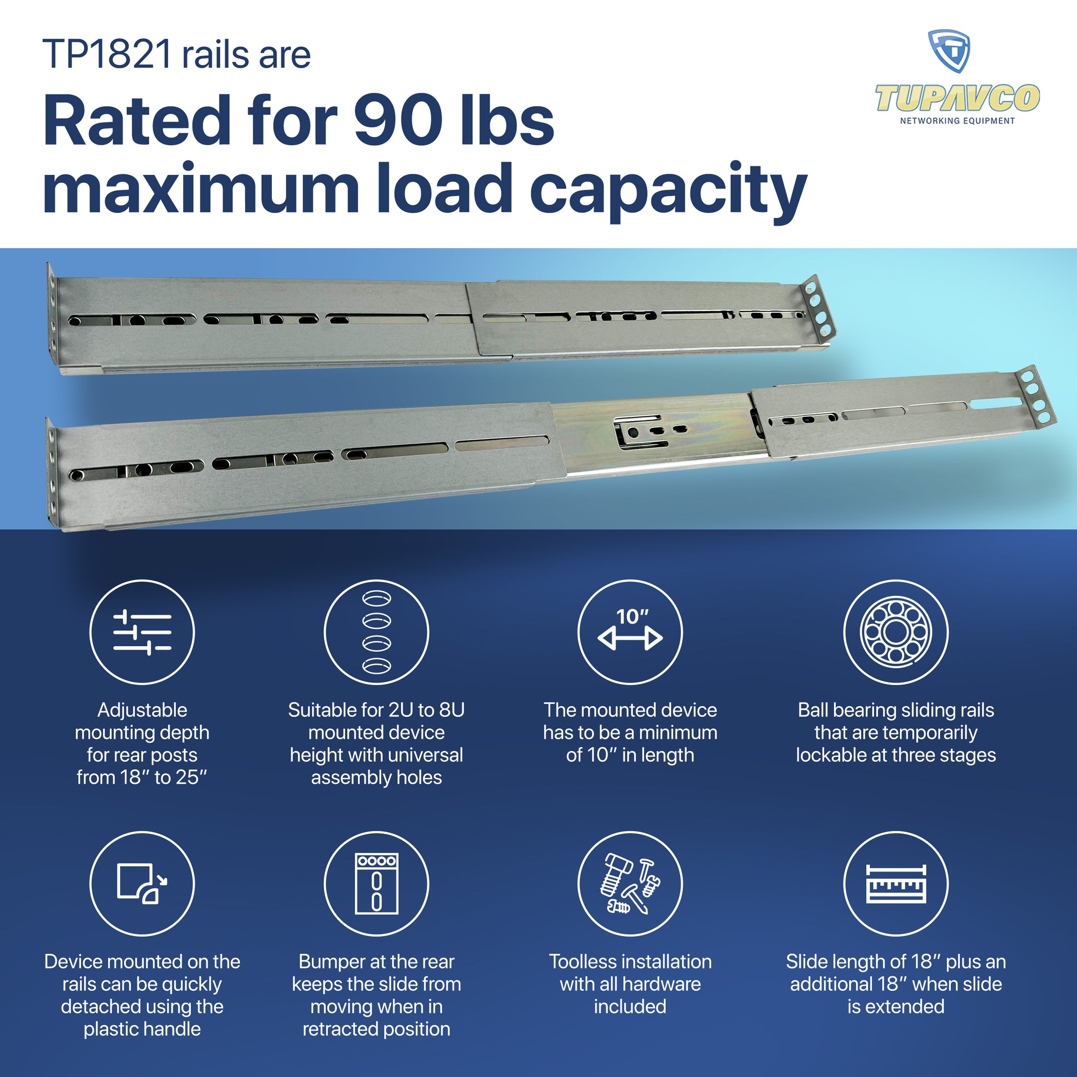 2u Rack Mount Box On Rails Rackmount Sliding Rails - Kit for 2U-8U Chassis - Tupavco TP1821