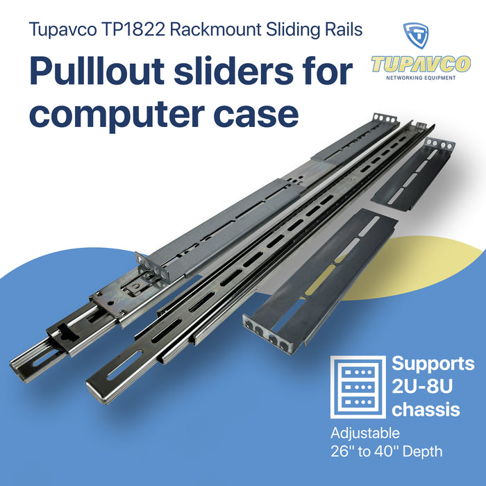 Rackmount Sliding Rails - Kit for 2U-8U Chassis (Adjustable 26" to 40" Depth) 2 or 4 Post Mount Sliders for Server Case - Tupavco 1822