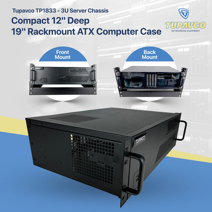 3U Server Chassis - Compact 12" Deep 19" Rackmount ATX Computer Case - Tupavco TP1833