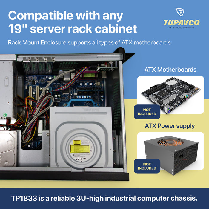 3U Server Chassis - Compact 12" Deep 19" Rackmount ATX Computer Case - Tupavco TP1833