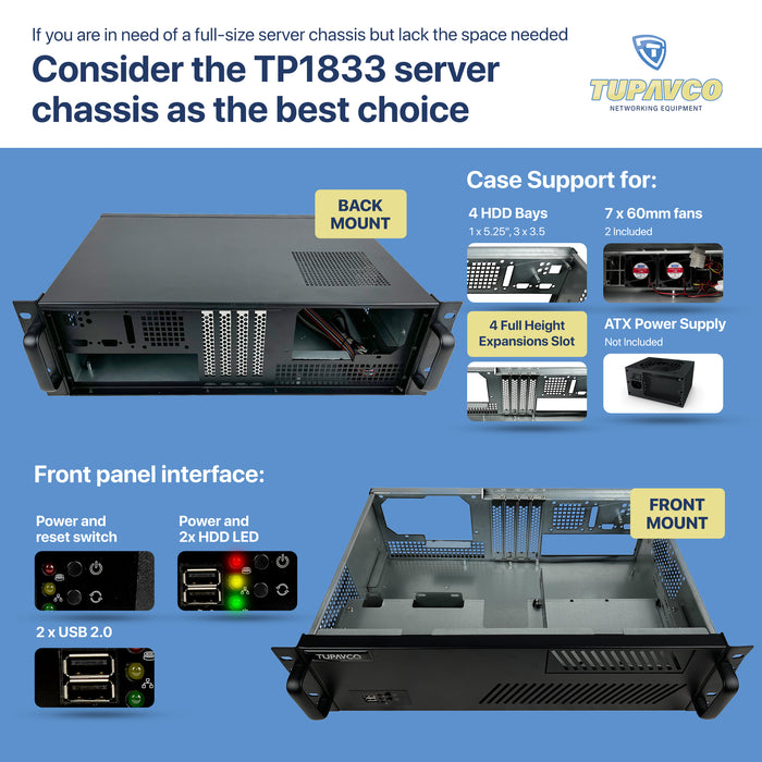 3U Server Chassis - Compact 12" Deep 19" Rackmount ATX Computer Case ...