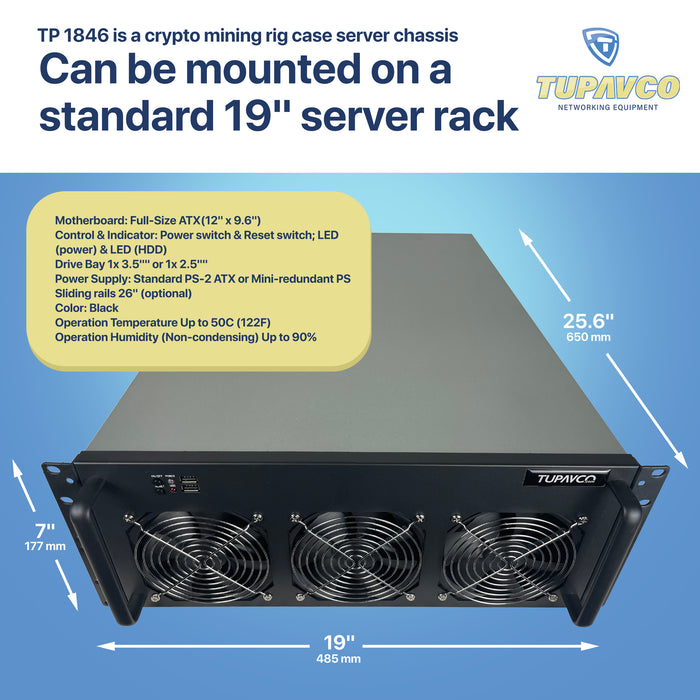 8 GPU Mining Rig Case - 4U Rack Mount Miner Server Chassis Frame (8 Graphic Card Slots)