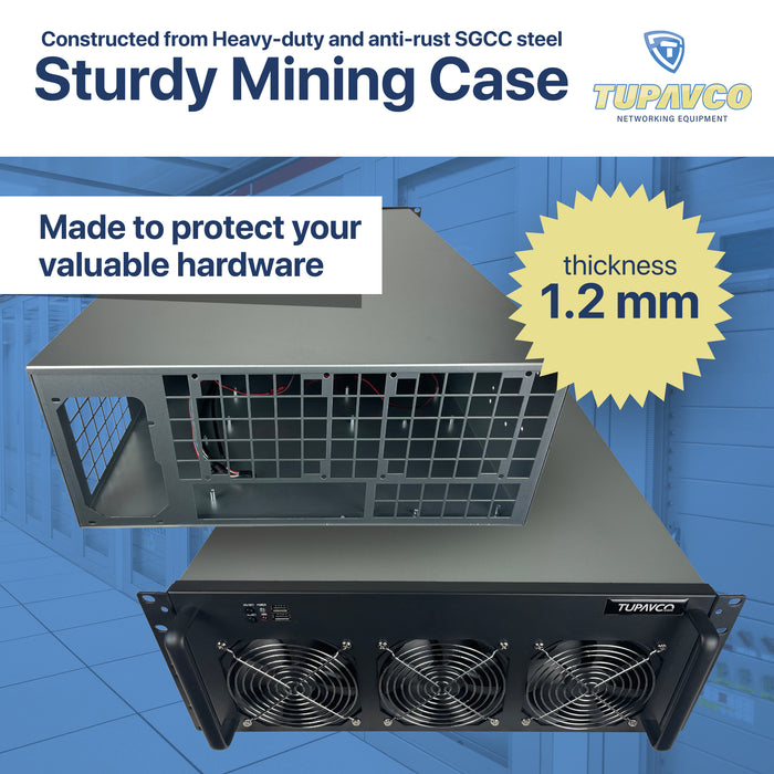 8 GPU Mining Rig Case - 4U Rack Mount Miner Server Chassis Frame (8 Graphic Card Slots)
