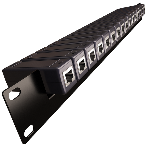 Rack Mount Rail Panel 19" with 16x DIN Ethernet Surge Protectors GbE PoE+ Gigabit 1000Mbs