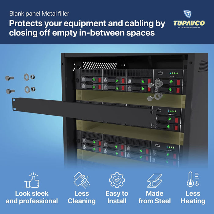 1U Blank Panel (5 Pack) - Metal Spacer 19" Filler for Server Rack Cabinet Enclosure - Black Durable Steel