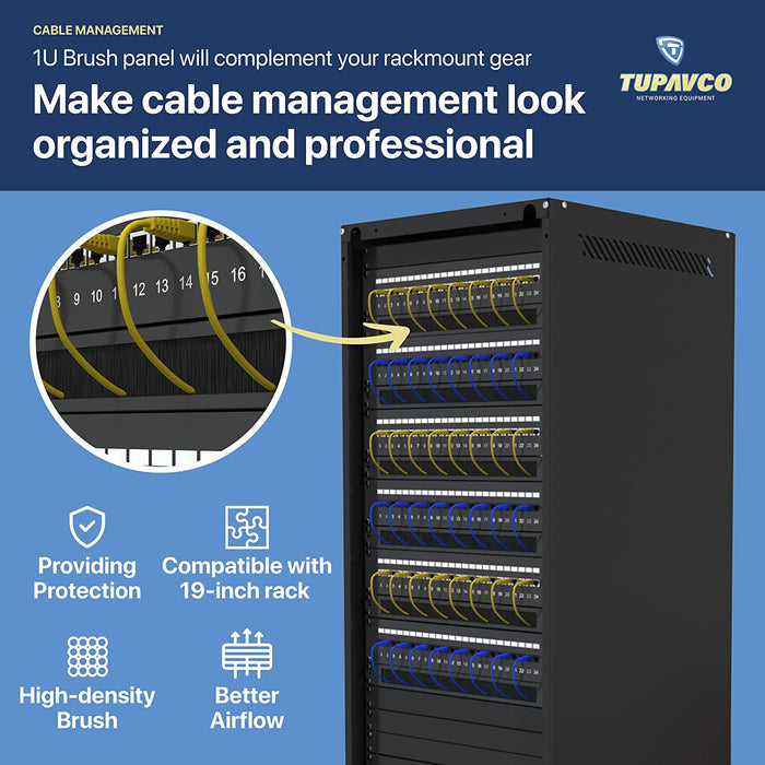 1U Brush Panel (5 Pack) - 19 inch Rackmount Strip Cable Management Spacer for Network Server Rack Cabinet Enclosure