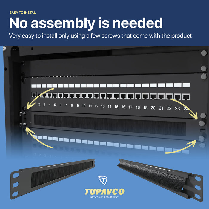 1U Brush Panel (2 Pack) - 19 inch Rackmount Strip Cable Management Spacer for Network Server Rack Cabinet Enclosure